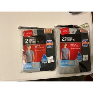 Hanes Mens 2 Pack Tagless Pocket 2 T Shirts Pack Soft Breathable M M Grey Black